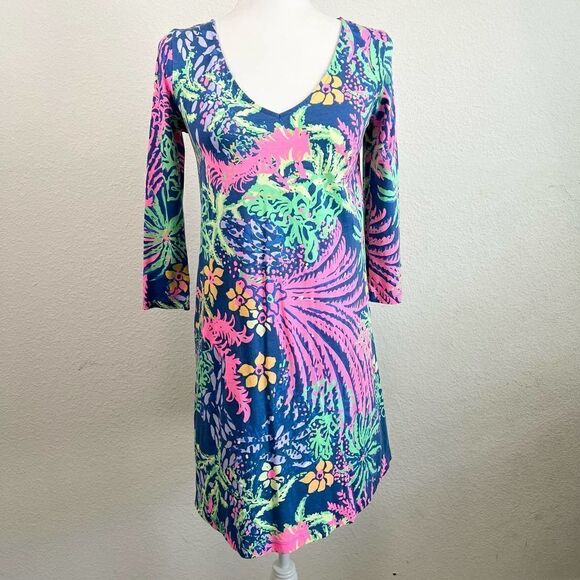 LILLY Pulitzer Erin All A Glow V-neck Relaxed Nautical Shift Dress XS Vacation - Picture 1 of 6